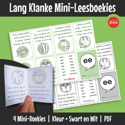 Prettige, voubare mini-boekies wat elkeen slegs op een lang klank fokus sodat die leerder die klank kan vaslê voordat daar na ander klanke beweeg word.