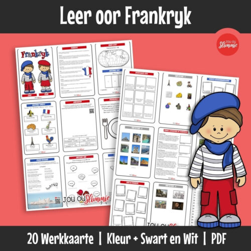 Ontdek Frankryk – ’n land bekend vir sy ryk kultuur, ikoniese landmerke en geskiedenis. Werk met kaarte, simbole, diere, historiese en interessante feite om die land beter te verstaan.