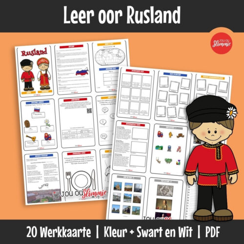Ontdek Rusland – ’n land bekend vir uitgestrekte landoppervlakte en ryk geskiedenis. Werk met kaarte, simbole, diere, historiese en interessante feite om die land beter te verstaan.