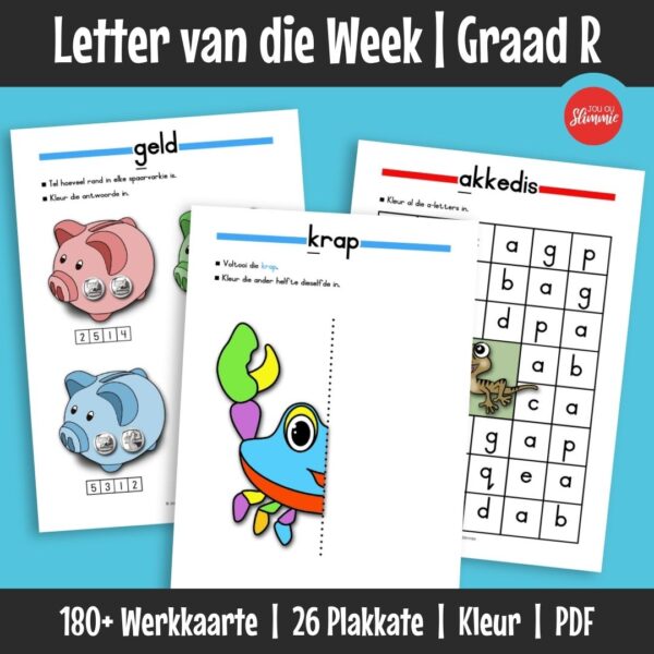 ’n Omvattende, speelse leermiddel gebou rondom ’n “letter van die week”-benadering. Terwyl die hooffokus vroeë geletterdheid is, sluit dit ook noodsaaklike vroeë wiskundige grondslag in, wat dit ’n afgeronde Graad R-leerhulpmiddel maak.