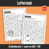 Hierdie is ’n letterherkenning-werkboek waar leerders die regte letters soek, inkleur en natrek. Dit help om hoofletters en kleinletters te oefen.