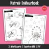 Hierdie natrek-inkleurboek bied prettige aktiwiteite om potloodbeheer te ontwikkel. Leerders volg lyne en kleur prente in om fyn motoriese vaardighede te versterk.
