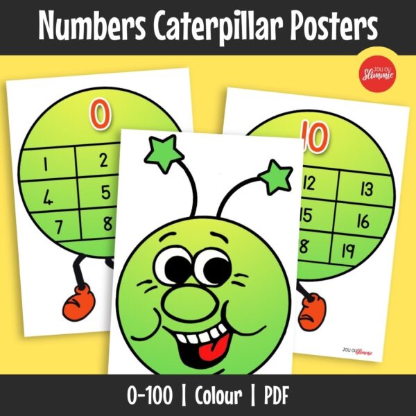 An A4 wall poster set that helps learners count from 0 to 100 using a visual number worm. Not language-specific.