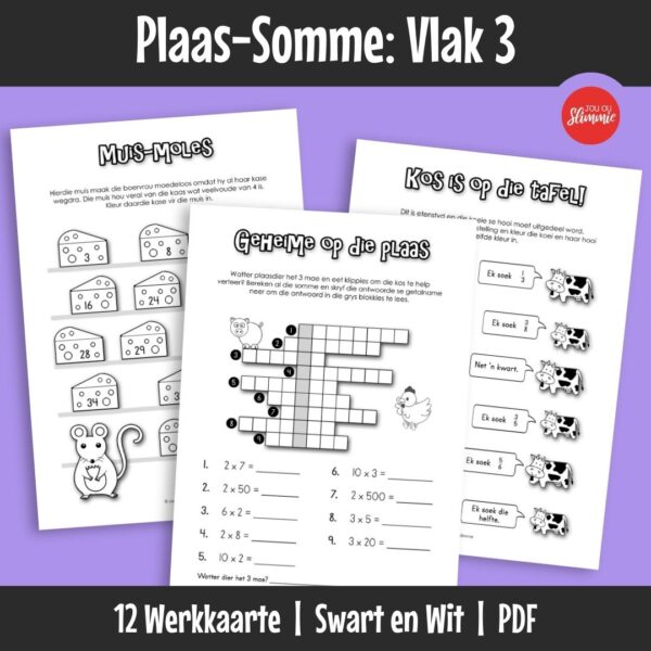 ’n Wiskunde-aktiwiteitsboekie met ’n prettige plaas-tema. Dit kan gebruik word vir inoefening, verryking en hersiening van basiese wiskundevaardighede en dek hoofsaaklik Graad 3 werk.