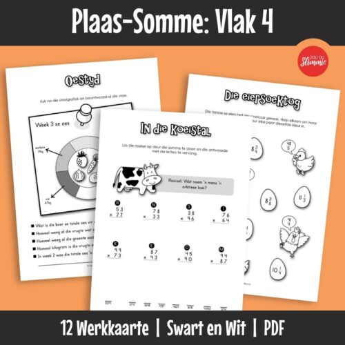 ’n Wiskunde-aktiwiteitsboekie met ’n prettige plaas-tema. Dit kan gebruik word vir inoefening, verryking en hersiening van basiese wiskundevaardighede en dek hoofsaaklik Graad 4 werk.