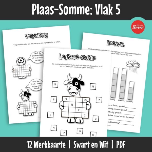 ’n Wiskunde-aktiwiteitsboekie met ’n prettige plaas-tema. Dit kan gebruik word vir inoefening, verryking en hersiening van basiese wiskundevaardighede en dek hoofsaaklik Graad 5 werk.