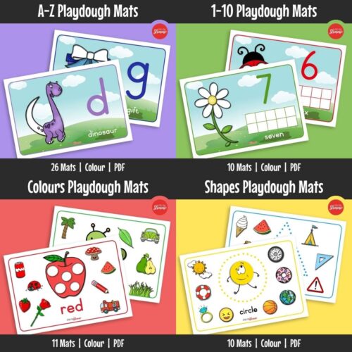 A bundle of four fun playdough mat sets that help learners learn letters, numbers, shapes, and colours through hands-on playdough activities.