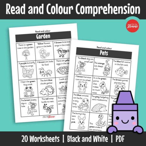 Colour-and-read worksheets where learners read instructions and colour the pictures accordingly. Good practice for reading comprehension.