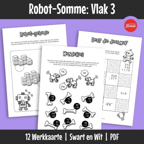 ’n Wiskunde-aktiwiteitsboekie met ’n prettige robot-tema. Dit kan gebruik word vir inoefening, verryking en hersiening van basiese wiskundevaardighede en dek hoofsaaklik Graad 3 werk.