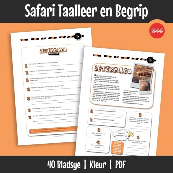 ’n Omvattende werkboek met ’n Afrika-diere-tema wat leesbegrip en taalvaardighede vir Graad 4–6 leerders versterk.