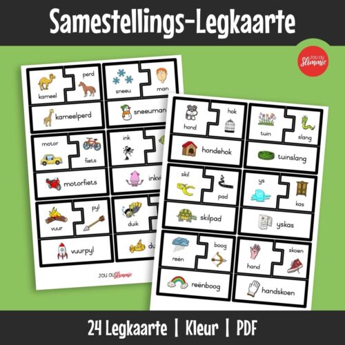 ’n Praktiese aktiwiteit om leerders te help om saamgestelde woorde te verstaan en te bou deur eenvoudige legkaarte.