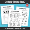 Seediere Somme Vlak 2 ’n Wiskunde-aktiwiteitsboekie met ’n prettige seediere-tema. Dit kan gebruik word vir inoefening, verryking en hersiening van basiese wiskundevaardighede en dek hoofsaaklik Graad 2 werk.