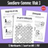 Seediere Somme Vlak 3 ’n Wiskunde-aktiwiteitsboekie met ’n prettige seediere-tema. Dit kan gebruik word vir inoefening, verryking en hersiening van basiese wiskundevaardighede en dek hoofsaaklik Graad 3 werk.