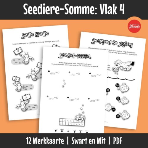 ’n Wiskunde-aktiwiteitsboekie met ’n prettige seediere-tema. Dit kan gebruik word vir inoefening, verryking en hersiening van basiese wiskundevaardighede en dek hoofsaaklik Graad 4 werk.