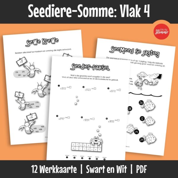 ’n Wiskunde-aktiwiteitsboekie met ’n prettige seediere-tema. Dit kan gebruik word vir inoefening, verryking en hersiening van basiese wiskundevaardighede en dek hoofsaaklik Graad 4 werk.