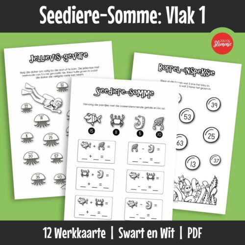 ’n Wiskunde-aktiwiteitsboekie met ’n prettige seediere-tema. Dit kan gebruik word vir inoefening, verryking en hersiening van basiese wiskundevaardighede en dek hoofsaaklik Graad 1 werk.