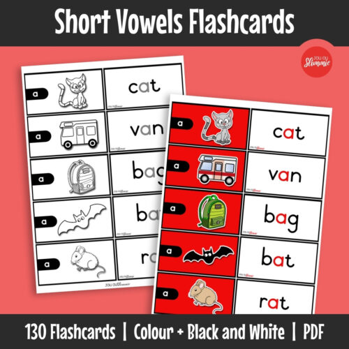 Short vowel flashcards help children build early reading skills and word recognition step by step.