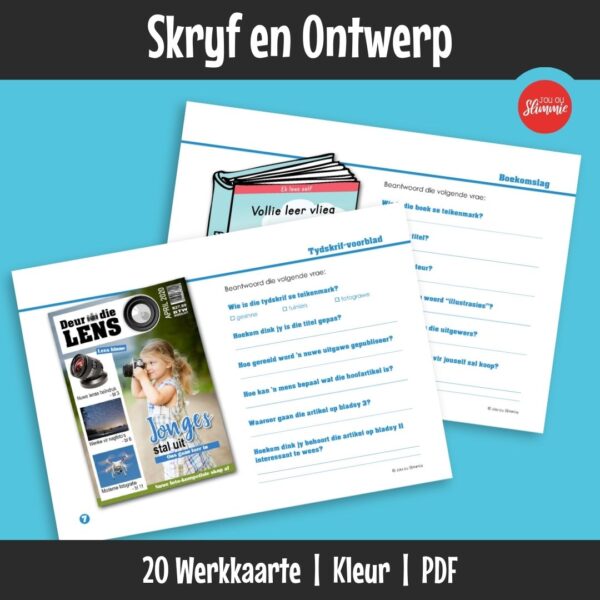 ’n Visuele lees- en skryfboek wat taal, begrip en kreatiewe ontwerp kombineer. Leerders kyk na visuele tekste en maak hul eie ontwerpe met ’n doel en boodskap.