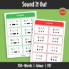 This is a large set of decoding word cards designed to support early reading through sound-based word breakdown. Learners practise reading by splitting words into sound groups to build accuracy and fluency.
