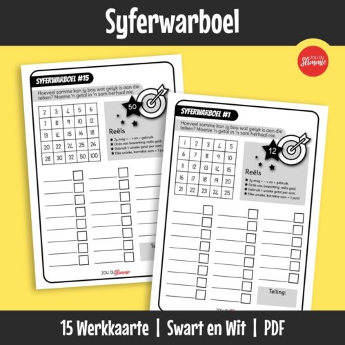 Ontwikkel logiese denke en kreatiewe probleemoplossing met hierdie wiskunde-speletjie waar leerders somme moet bou om ’n teiken te bereik. Gebasseer op die woordspeletjie, Boggle.