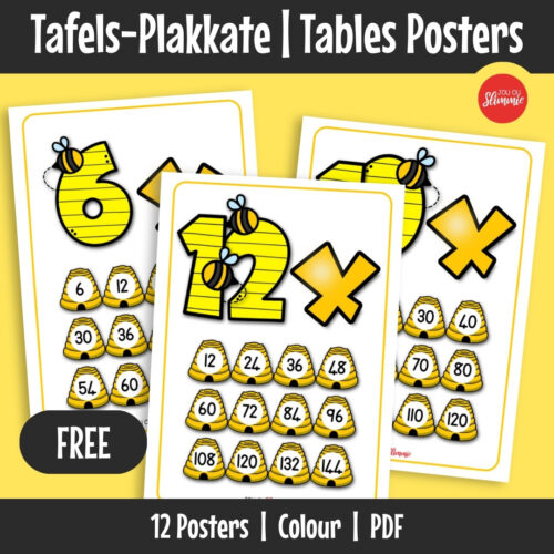 A set of times tables posters in a fun bee-themed design to support multiplication learning and classroom reference. These posters help learners visualise and practise times tables in a simple, engaging way.