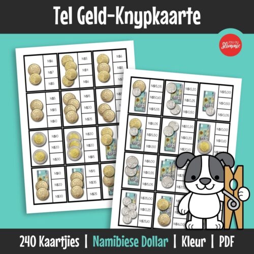‘n Praktiese aktiwiteit om geld te tel met die Namibiese Dollar-geldeenheid. Leerders oefen geldherkenning en eenvoudige berekeninge.