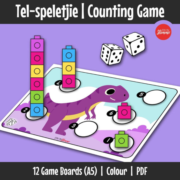 A fun dinosaur counting game for practising number recognition and counting up to 12 through hands-on play. Learners throw dice, build towers with blocks to strengthen early maths skills.