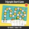 This board game is designed to practise trigraph words through interactive language activities. Learners read, spell, and respond to word-based tasks while moving through the game board.