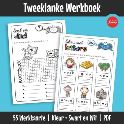 ’n Prettige werkboek om woorde met tweeklanke te oefen. Leerders bou lees- en klankvaardighede deur eenvoudige stap-vir-stap oefeninge.