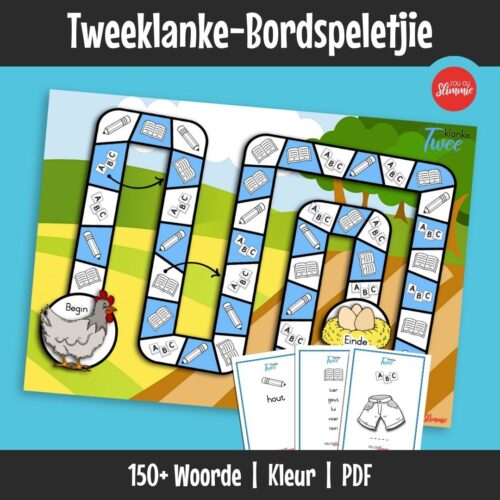 Hierdie is ’n bordspeletjie om woorde met tweeklanke deur interaktiewe taalaktiwiteite te oefen. Leerders lees, spel en teken terwyl hulle die speletjiebord gebruik.