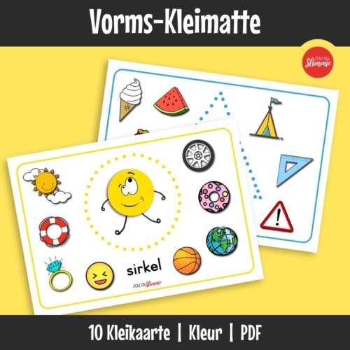 ’n Stel kleurvolle kleimatte wat leerders help om 10 basiese vorms te leer deur praktiese klei-aktiwiteite.