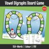 This board game is designed to practise vowel digraph words through interactive language activities. Learners read, spell, and respond to word-based tasks while moving through the game board.
