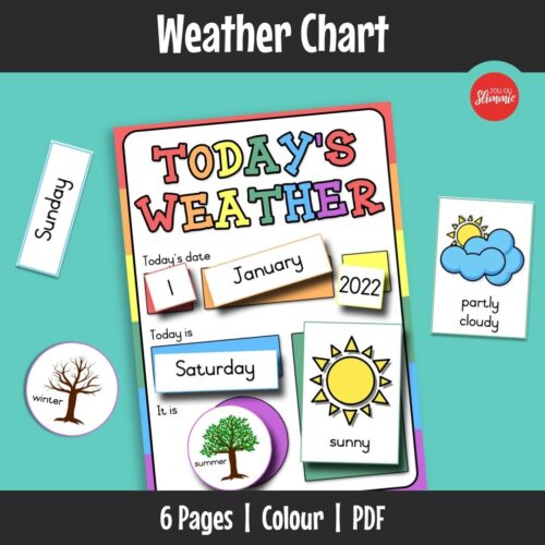 Visual images to help learners learn and set up daily weather, date, and seasons. Learners use the chart to select and update the correct information each day.