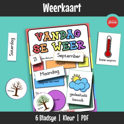 Visuele prente om leerders te help om daaglikse weer, datum en seisoene te leer en op te stel. Leerders gebruik die kaart om elke dag die korrekte inligting te kies en aan te pas.