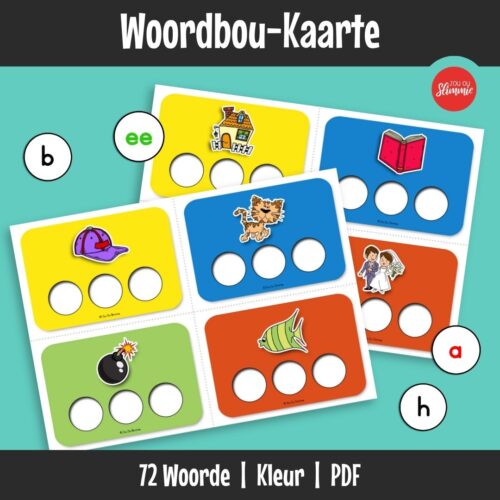 ’n Praktiese woordbou-aktiwiteit waar leerders woorde bou wat by prente pas om klanke en woordbou te oefen.