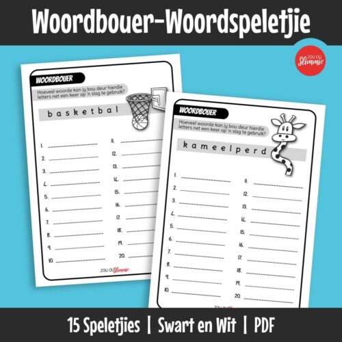 In hierdie stel woordbou-speletjies skep leerders kleiner woorde uit ’n langer woord. Leerders gebruik gegewe letters om soveel moontlik geldige woorde te vorm, wat spelling- en woordeskatontwikkeling ondersteun.