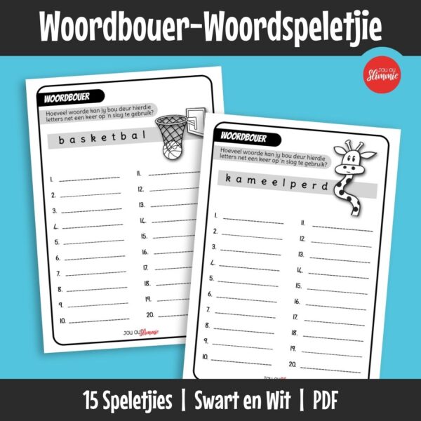 In hierdie stel woordbou-speletjies skep leerders kleiner woorde uit ’n langer woord. Leerders gebruik gegewe letters om soveel moontlik geldige woorde te vorm, wat spelling- en woordeskatontwikkeling ondersteun.