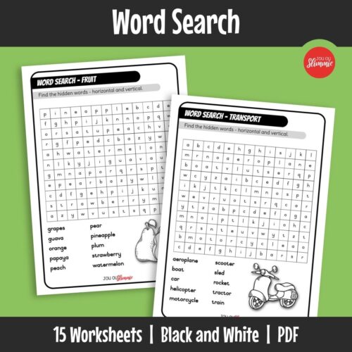 This set of traditional word search activities help build vocabulary and spelling skills. Learners search for and identify hidden theme words within letter grids.